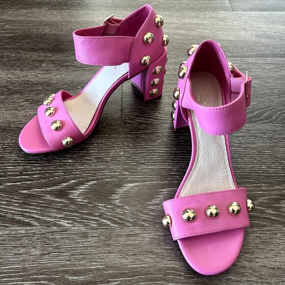 NWT Cecelia New York Gail Studded Block Heel Sandals in Pink Leather Size 7M - Picture 3 of 16